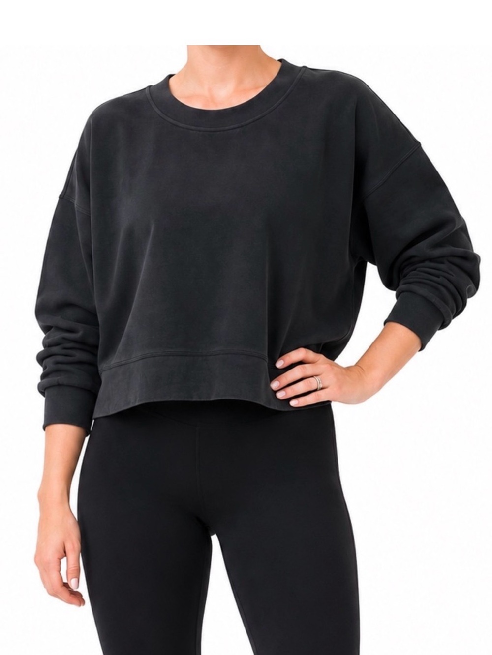 Lululemon Perfectly Oversized Crop Crew French Terry | Black | Size 12 - Picture 3 of 3